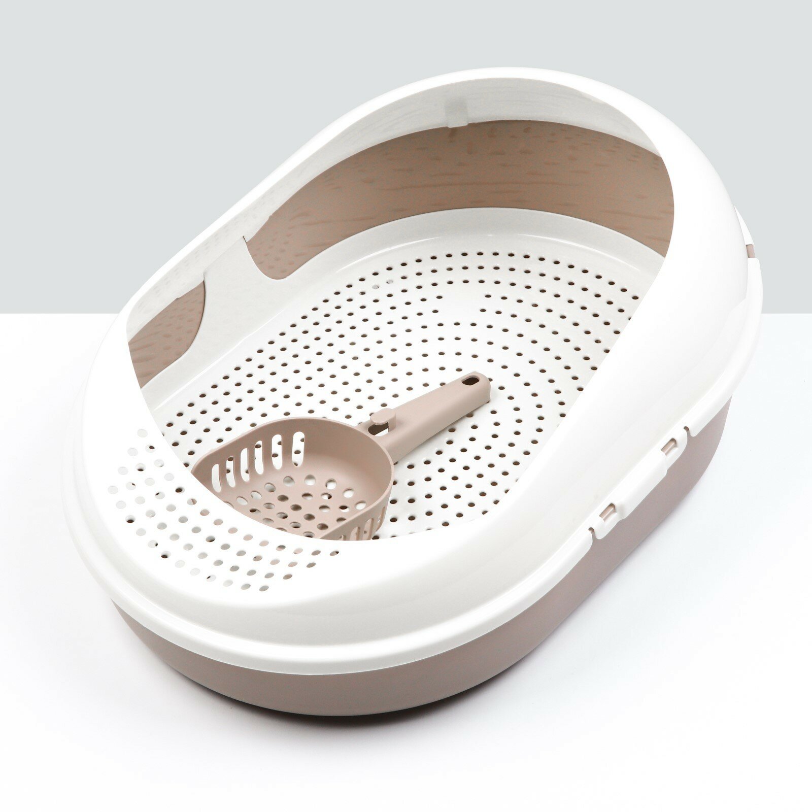 Лоток для кошек с бортом сеткой и совком "Космо" 519 x378 x 213 см коричневый