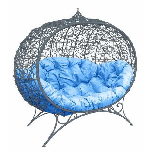 Диван M-group улей на ножках с ротангом серый голубая подушка 37950₽