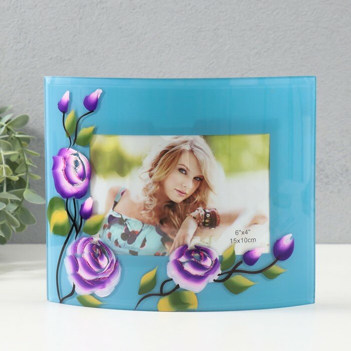 фото Фоторамка стекло "114CH-3" 10х15 см, горизонтальная, цв. синий