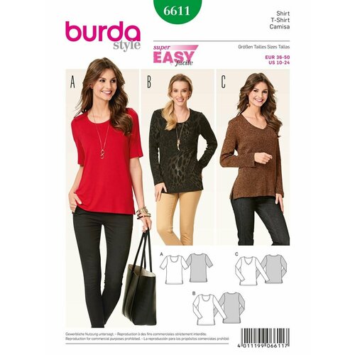 Выкройка Burda 6611 Пуловер выкройка burda 6391 пуловер туника большие размеры