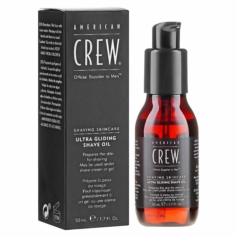 Концентрат American Crew Shave Ultra Gliding Shave Oil Crew Shaving Skincare, Концентрированное средство для предотвращения раздражения кожи Масло для бритья, 50 мл