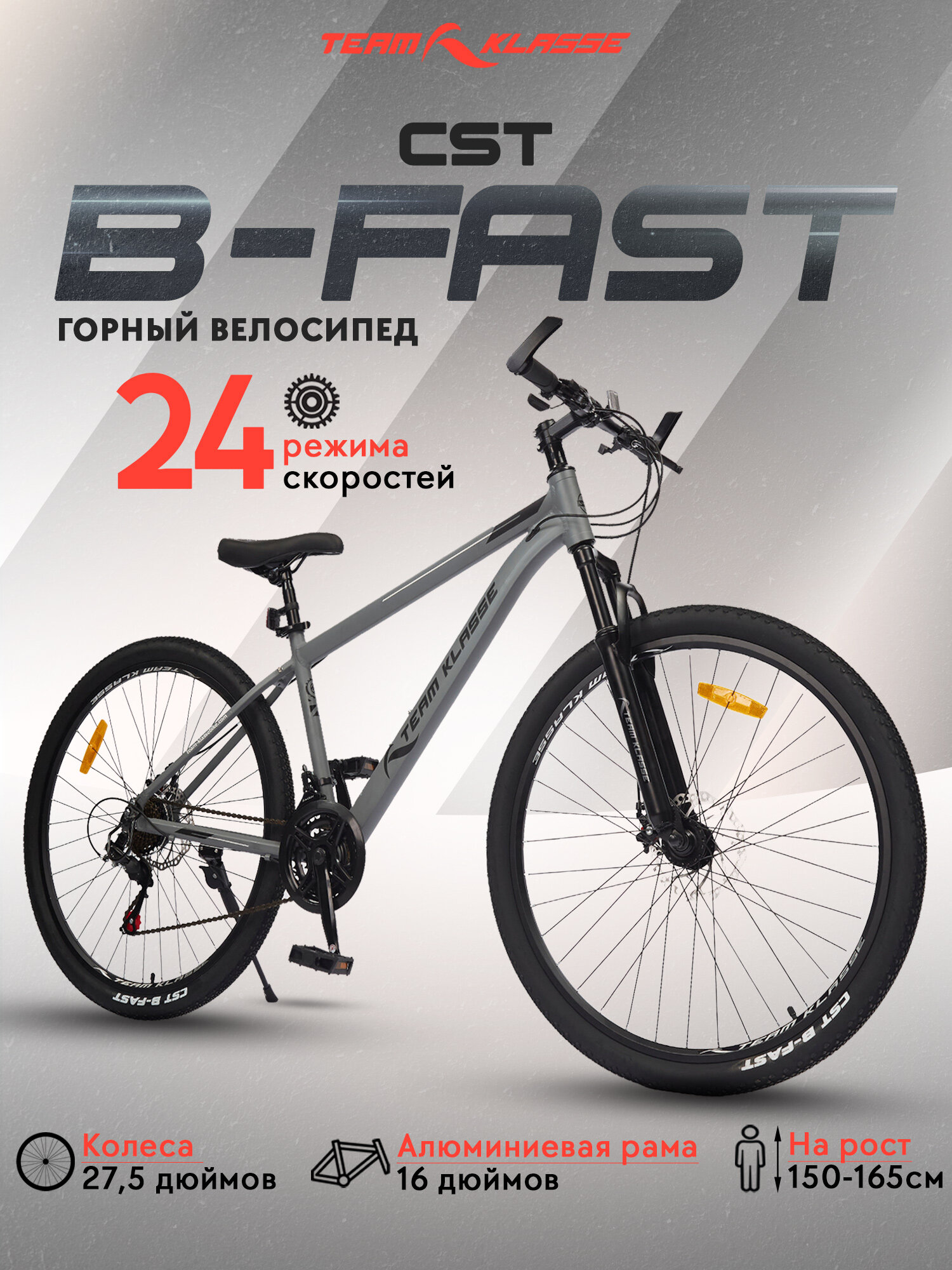 Горный взроaслый велосипед Team Klasse B-4-F, светло-серый, диаметр колес 27.5 дюймов