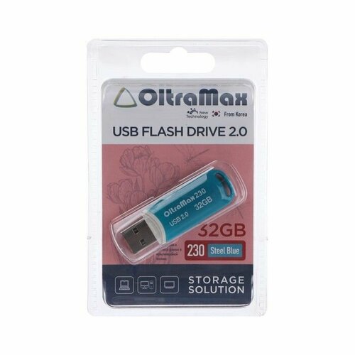 Флешка OltraMax 230, 32 Гб, USB2.0, чт до 15 Мбс, зап до 8 Мбс, синяя