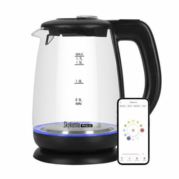 Чайник электрический SkyKettle RK-G212S, стекло, 1.7 л, 2200 Вт, чёрный