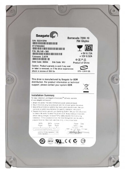 Жесткий диск Seagate ST3750640AS 750Gb SATAII 3,5" HDD