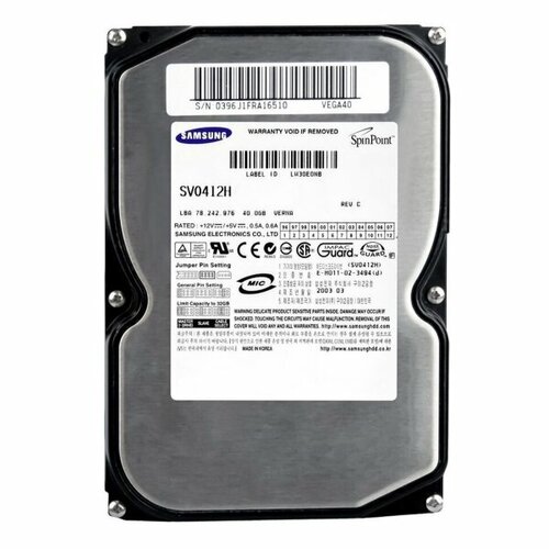Жесткий диск Samsung SV0412H 40Gb 5400 IDE 35 HDD 3440₽