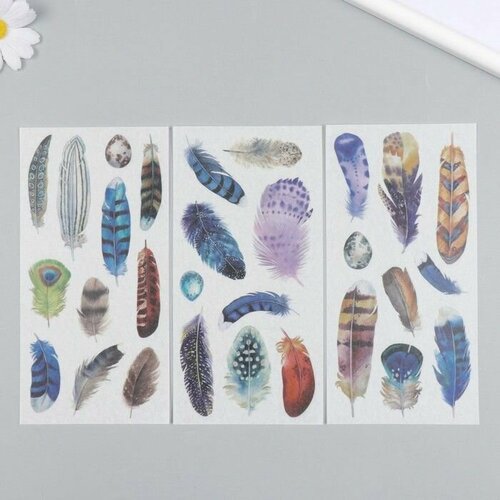 Наклейки для творчества бумага Пёрышки набор 3 листа 10х20 см 650₽