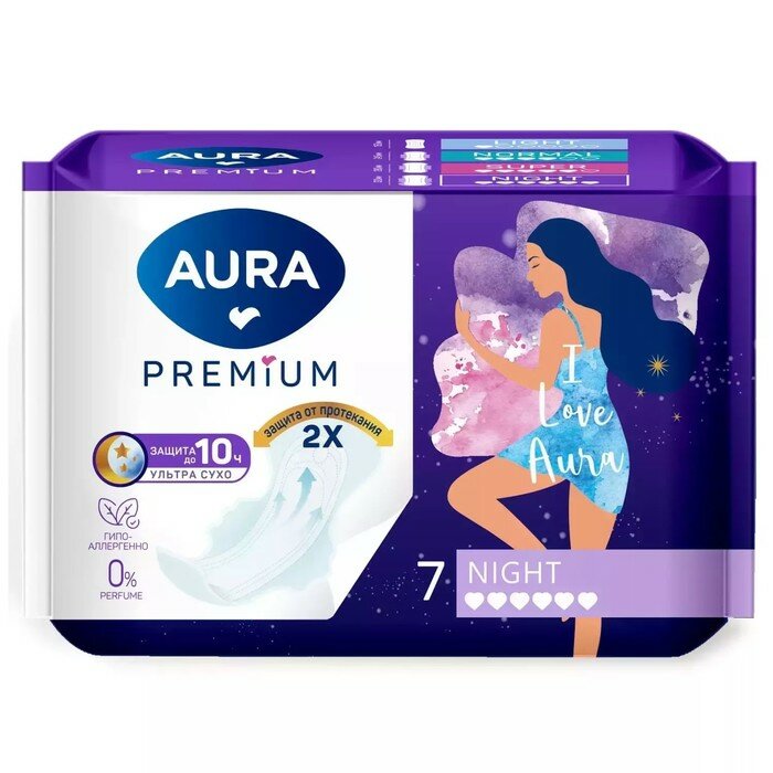 Прокладки Aura Premium Night, 7 шт