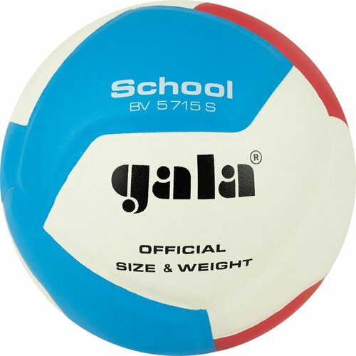 Мяч волейбольный GALA School 12, BV5715S, размер 5, син. кожа ПУ, под. сл. пена, клееный, бутиловая камера, бел-крас--гол