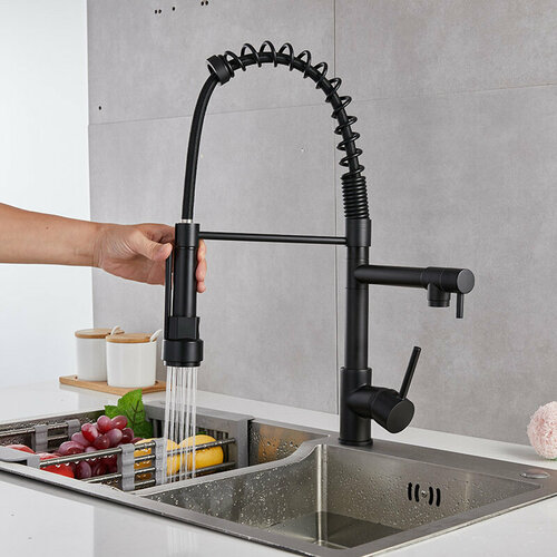 Смеситель пружинный для кухни ther с выдвижной лейкой черный 3860₽
