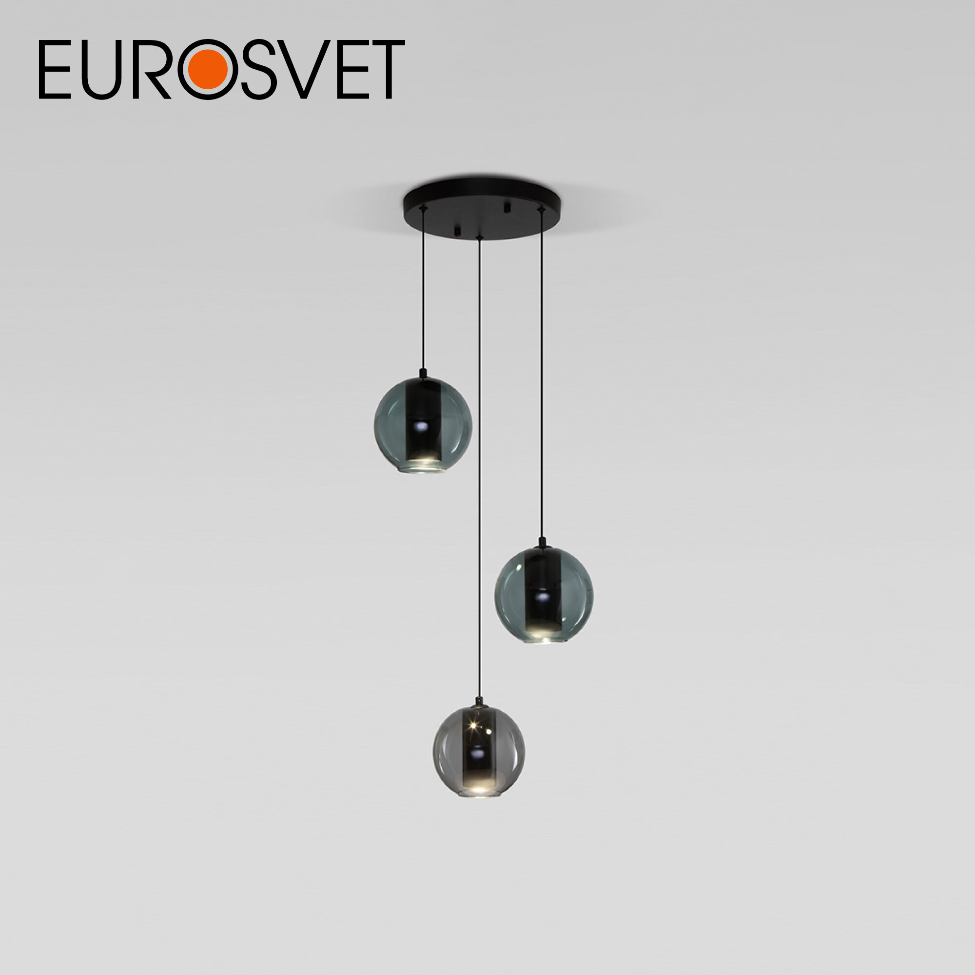 Подвесной светодиодный светильник Eurosvet Cobble 50258/3 LED, 3 плафона, 4000 К, дымчатый / бирюзовый, IP20