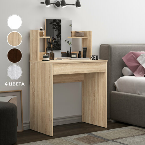 Туалетный столик с зеркалом и открытыми полками в спальню для девочки Кео СТМ-1202 сонома