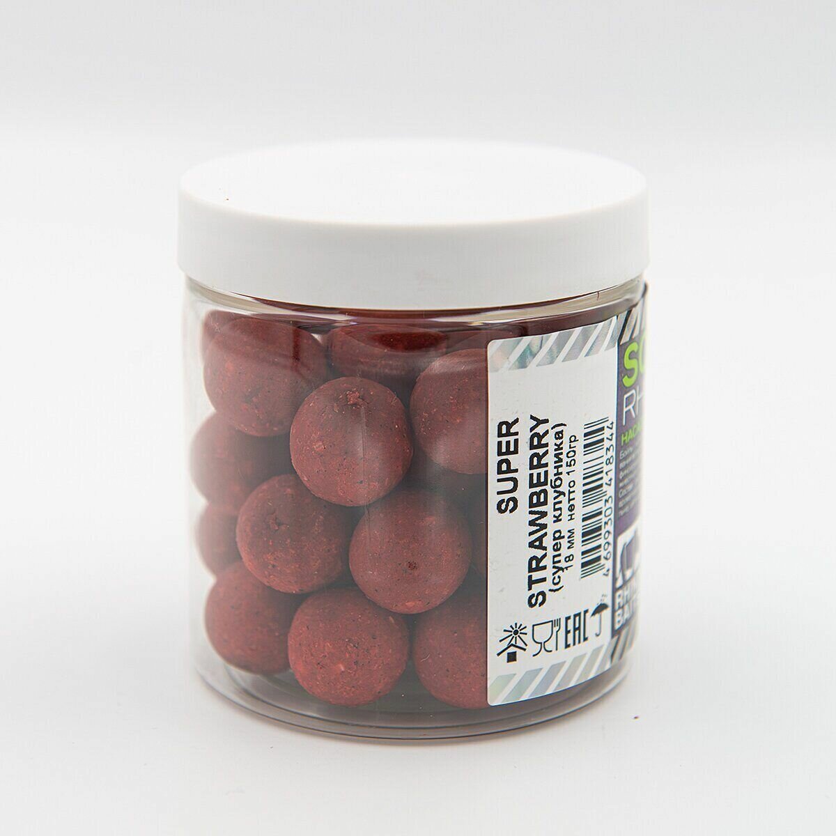RHINO BAITS Бойлы растворимые насадочные Super Strawberry (супер клубника) 18 мм банка 150 гр