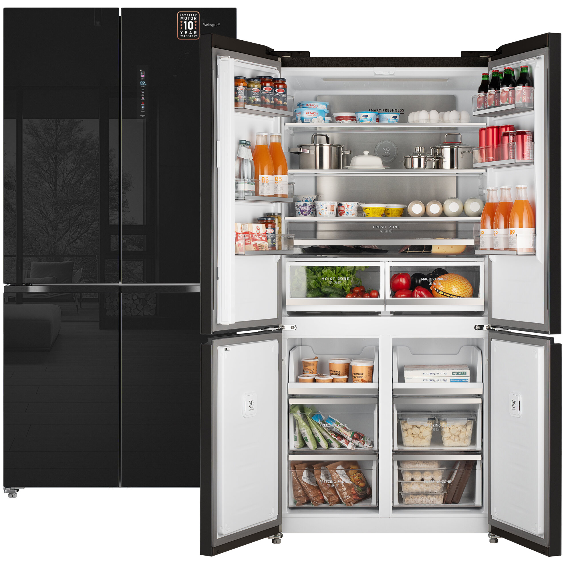 фото Отдельностоящий холодильник с инвертором Weissgauff WCD 510 Built-in Inverter NoFrost Black Glass