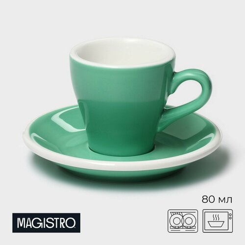 Кофейная пара фарфоровая Magistro Coffee time 80 мл цвет бирюзовый 830₽