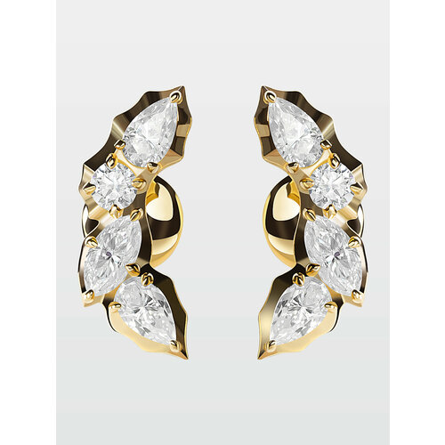 Серьги пусеты KAPLI jewelry, серебро, 925 проба, золочение, муассанит, золотой