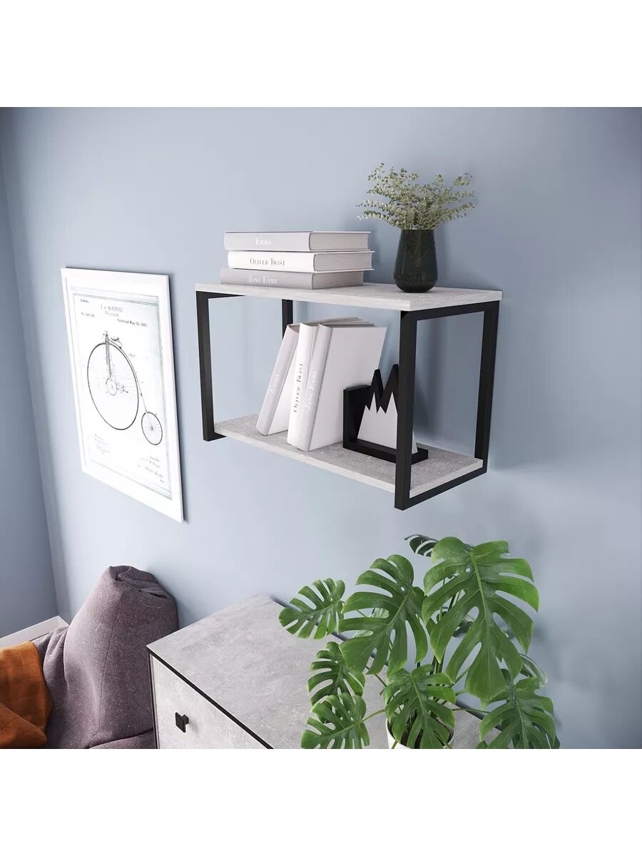 Настенная полка КМК в стиле Лофт ЛДСП/металл цвет чёрный/серый