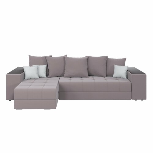 Угловой диван Дубай в серо-бежевом велюре Макс Я 03 с полками, механизм еврокнижка