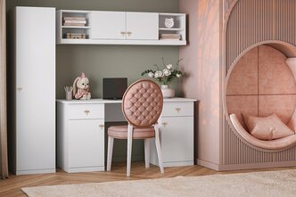 Детская стенка МебельЛэнд24 Стрекоза Mini - 11 Белый 195x60x210 со шкафом со столом