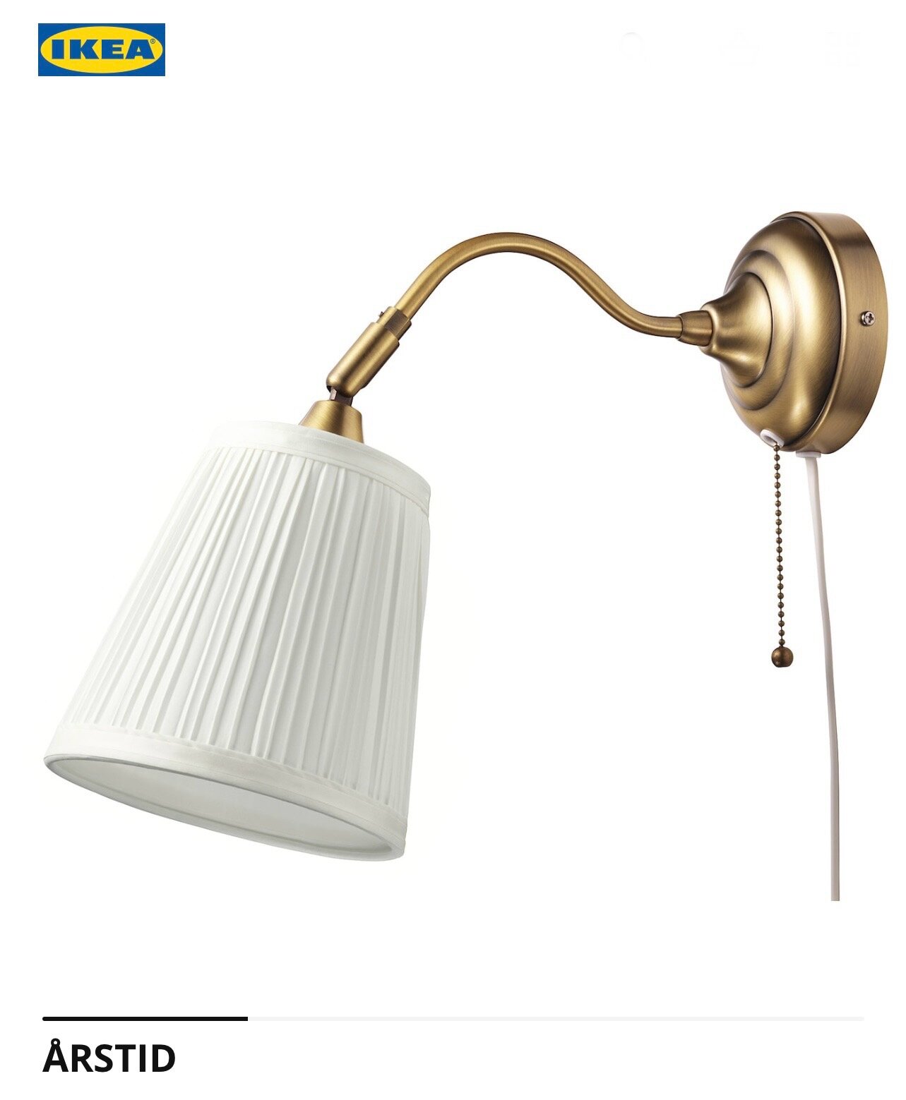 Настенный светильник IKEA "ÅRSTID", с выключателем, E14, мощность 40Вт, латунь