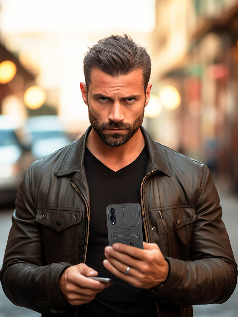 Противоударный чехол на Samsung Galaxy A50 / A50s / A30s с защитой камеры и карманом черный — фото 1