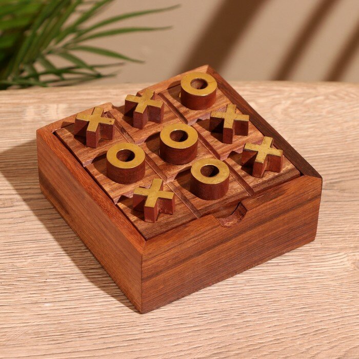 Игра настольная 2 в 1, крестики-нолики, солитёр, 11,5x11,5x5 см, дерево шишам