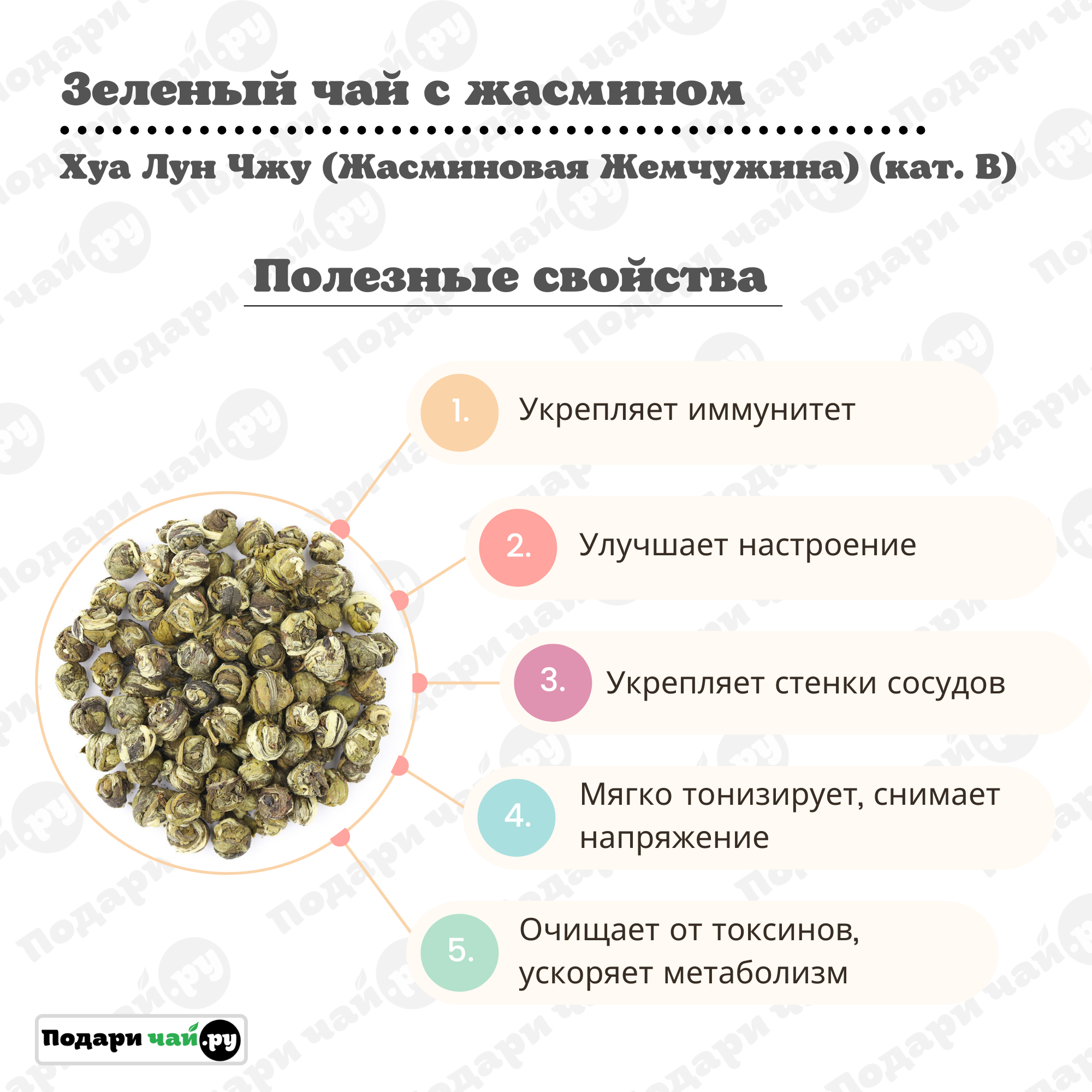 Чай жасминовый Хуа Лун Чжу (Жасминовая Жемчужина) (кат. В), 100 г — фото 1