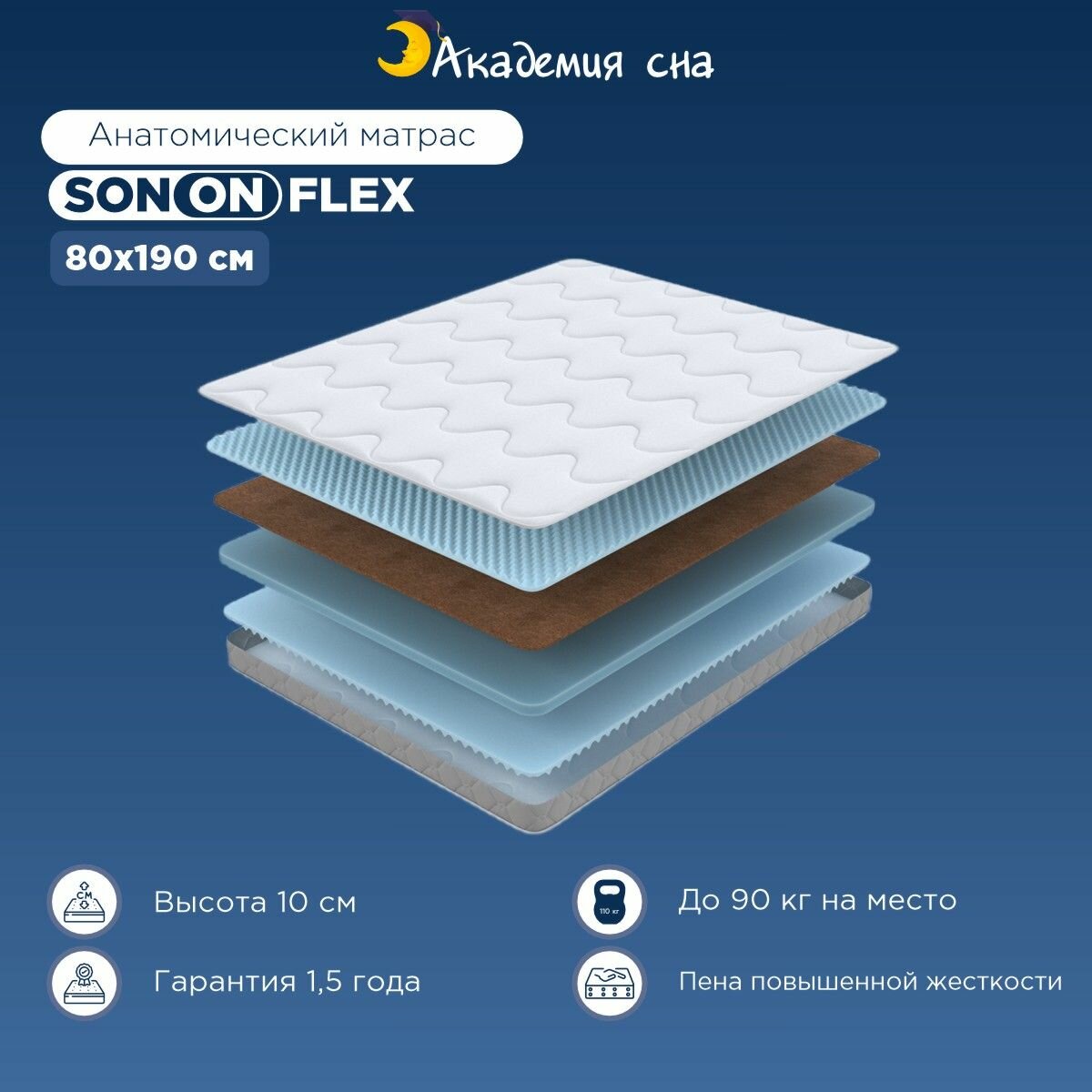 Матрас анатомический Академия сна SON-ON Flex, беспружинный 80x190