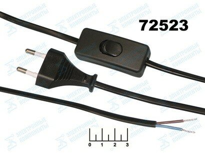 Шнур электрический без земли с выключателем 2м (вилка прямая/плоская) TDM (черный) SQ1305-0002