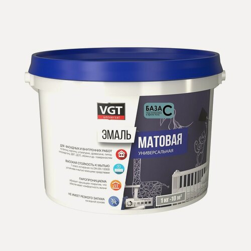 Изображение товара Эмаль универсальная VGT ВД-АК-1179, матовая, база C, бесцветная, 10 кг, 1шт, пластиковое ведро