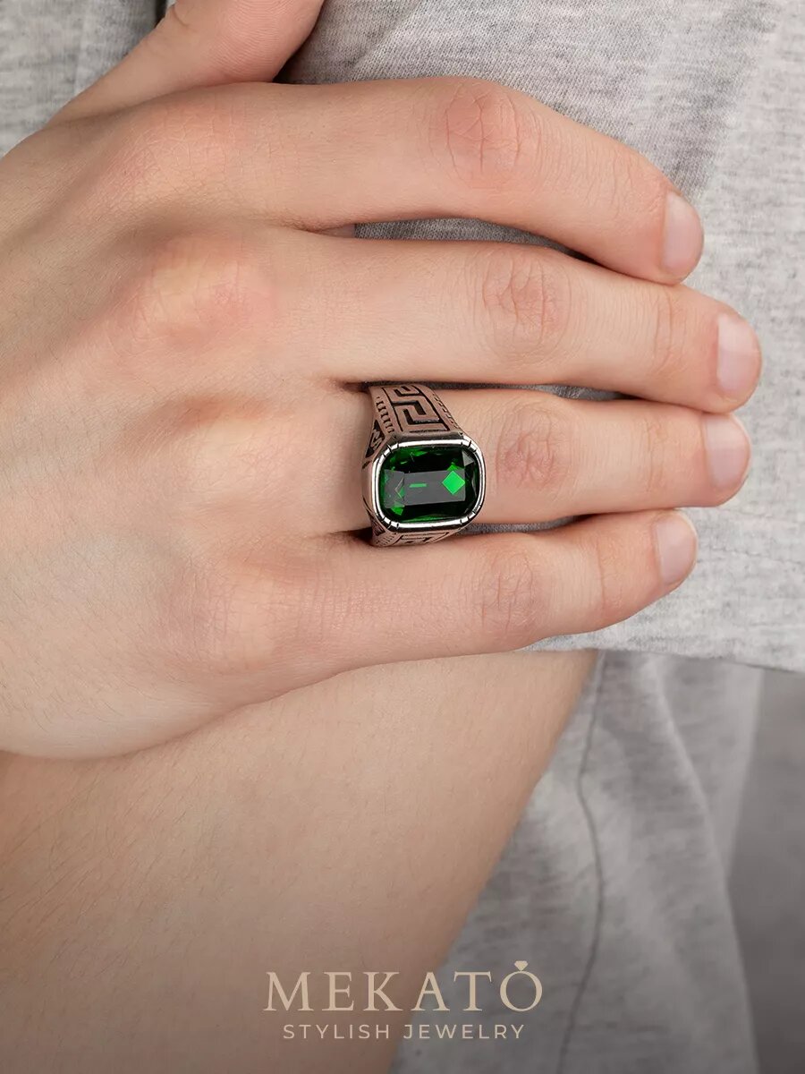 Печатка МЕКАТО, стекло, размер 20, зеленый, серебряный — фото 1