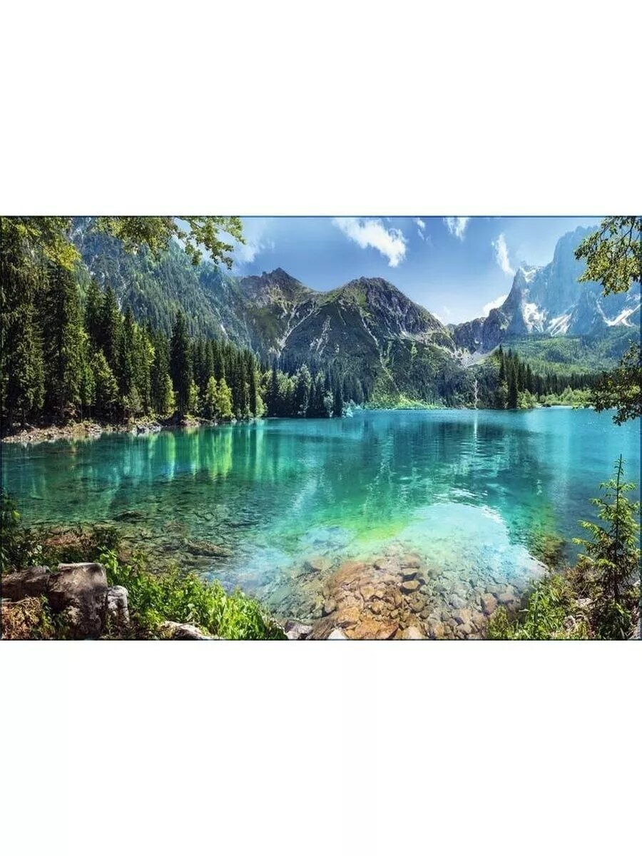 Озеро в горах - алмазная картина с полной выкладкой 40x50 см от бренда "Bright Hobby" / на подрамнике — фото 1