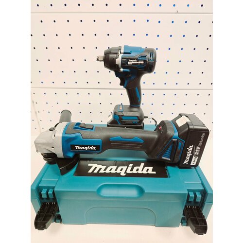 Набор бесщеточного аккумуляторного инструмента Magida 2 в 1 JL-S-16 (гайковерт 750Нм + ушм 125мм 8500об/мин), кейс, 21В, 2х4Ач