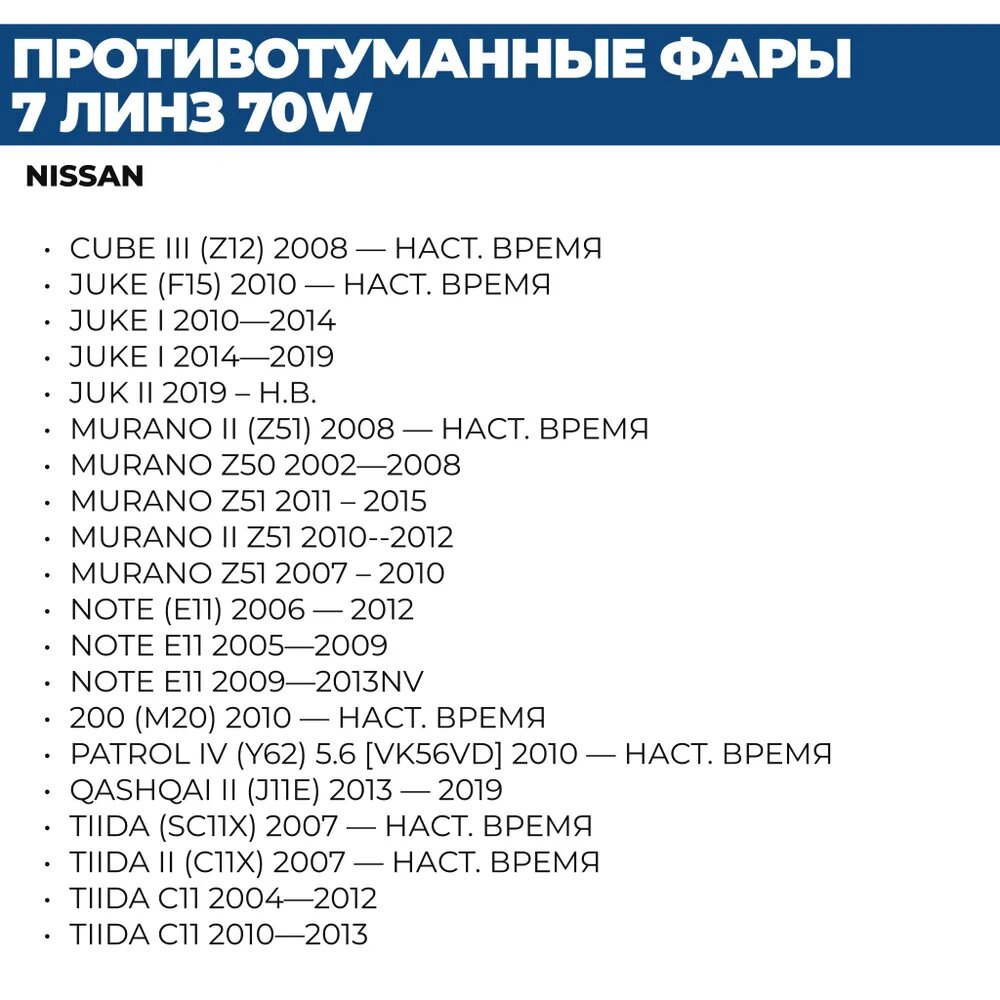Противотуманные фары ПТФ светодиодные, 70W 7 линз для Nissan X-Trail II Qashqai II Murano Juke Infiniti EX FX II, 2 шт. — фото 1