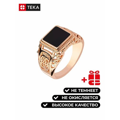 фото Кольцо teka, оникс, размер 19, розовое золото