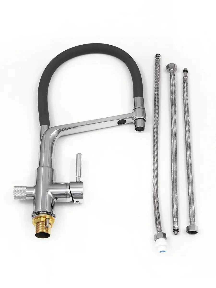 Смеситель для кухни Diadonna, латунь, с выходом для фильтрованной воды, поворотный излив, серый — фото 1