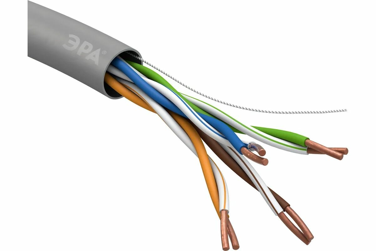 Кабель витая пара U/UTP кат.5E 4х2х24AWG solid CU PVC сер. (м) Эра Б0044429