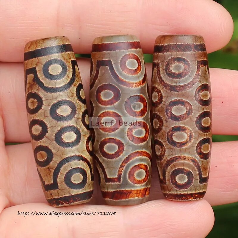 Старые тибетские бусины из агата Дзи лаerf beads, Коричневый