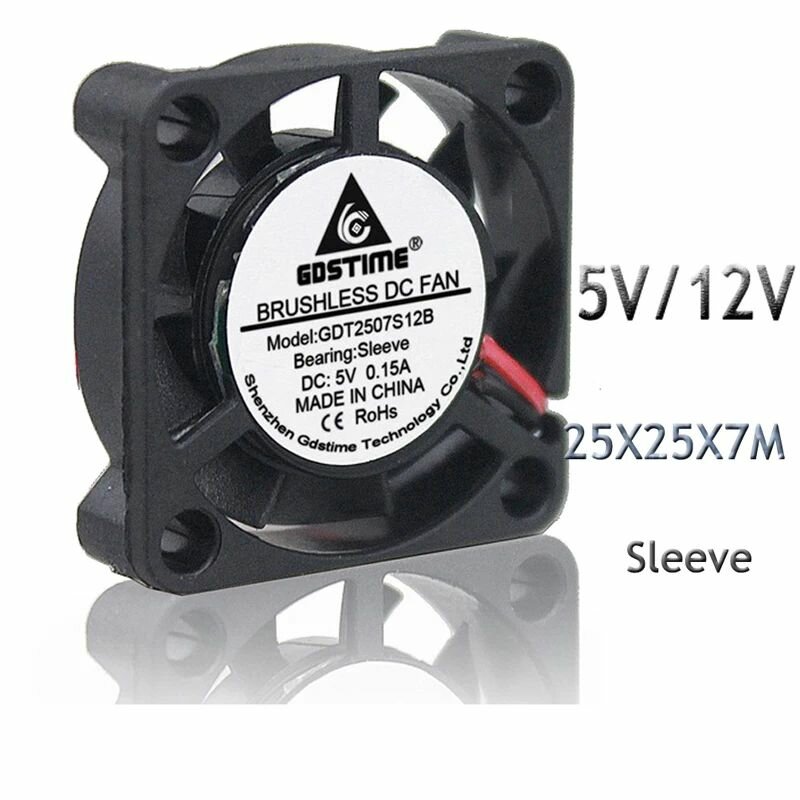 Мини-вентилятор охлаждения 25 мм 25x25x7 мм 12 В с 2-контактным бесщеточным радиатором постоянного тока охлаждающие в