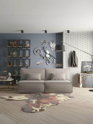 Изображение товара Прямой диван Manons Maison Hygge Short, раскладной механизм Еврокнижка (Тик-так), Рогожка бежевый, 200х100х86 см