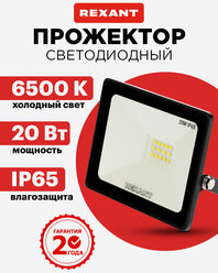 Прожектор светильник светодиодный уличный садовый IP65, 20 Вт, холодный свет REXANT