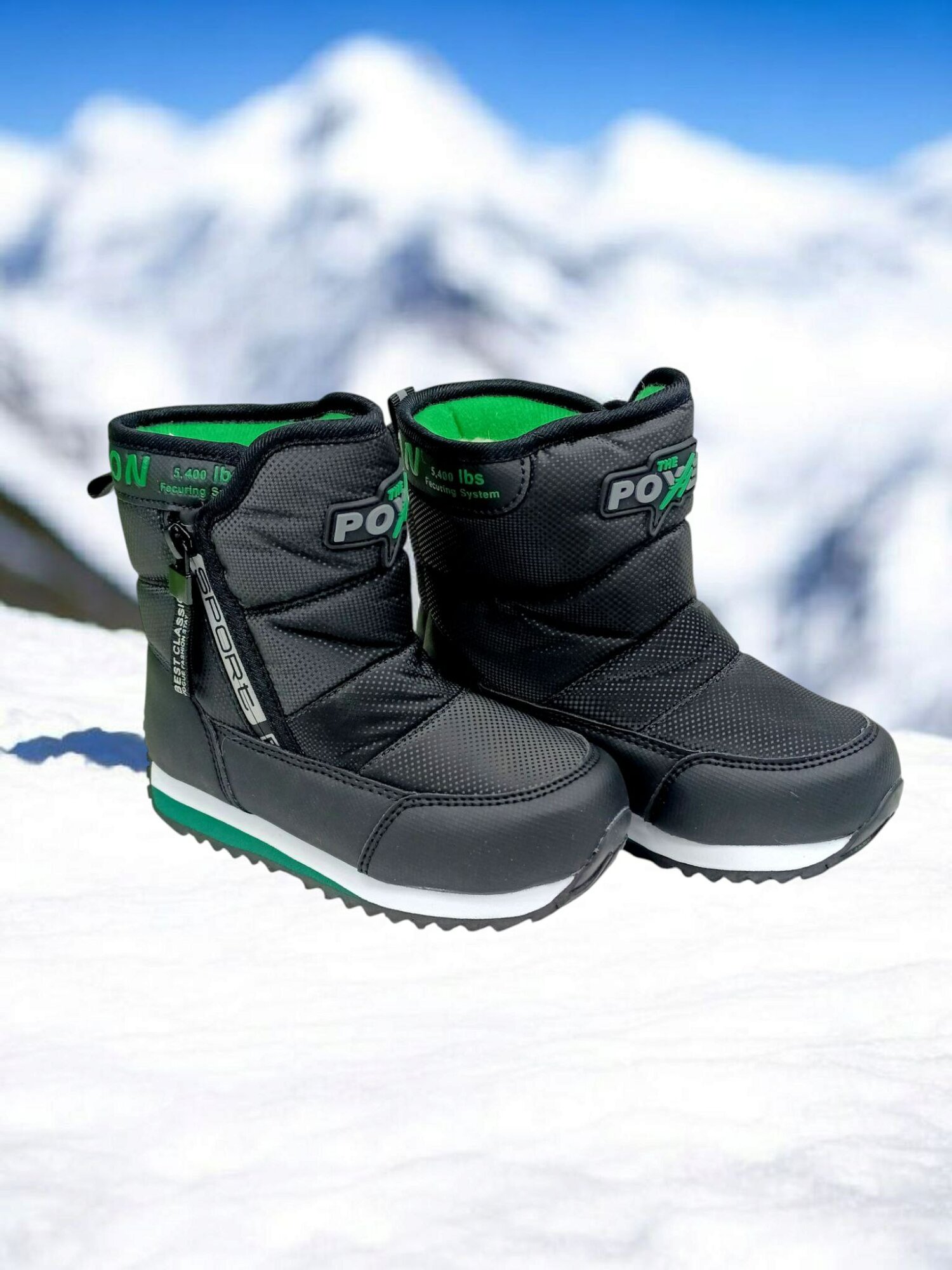 Дутики , размер 30, черный/зеленый — фото 1