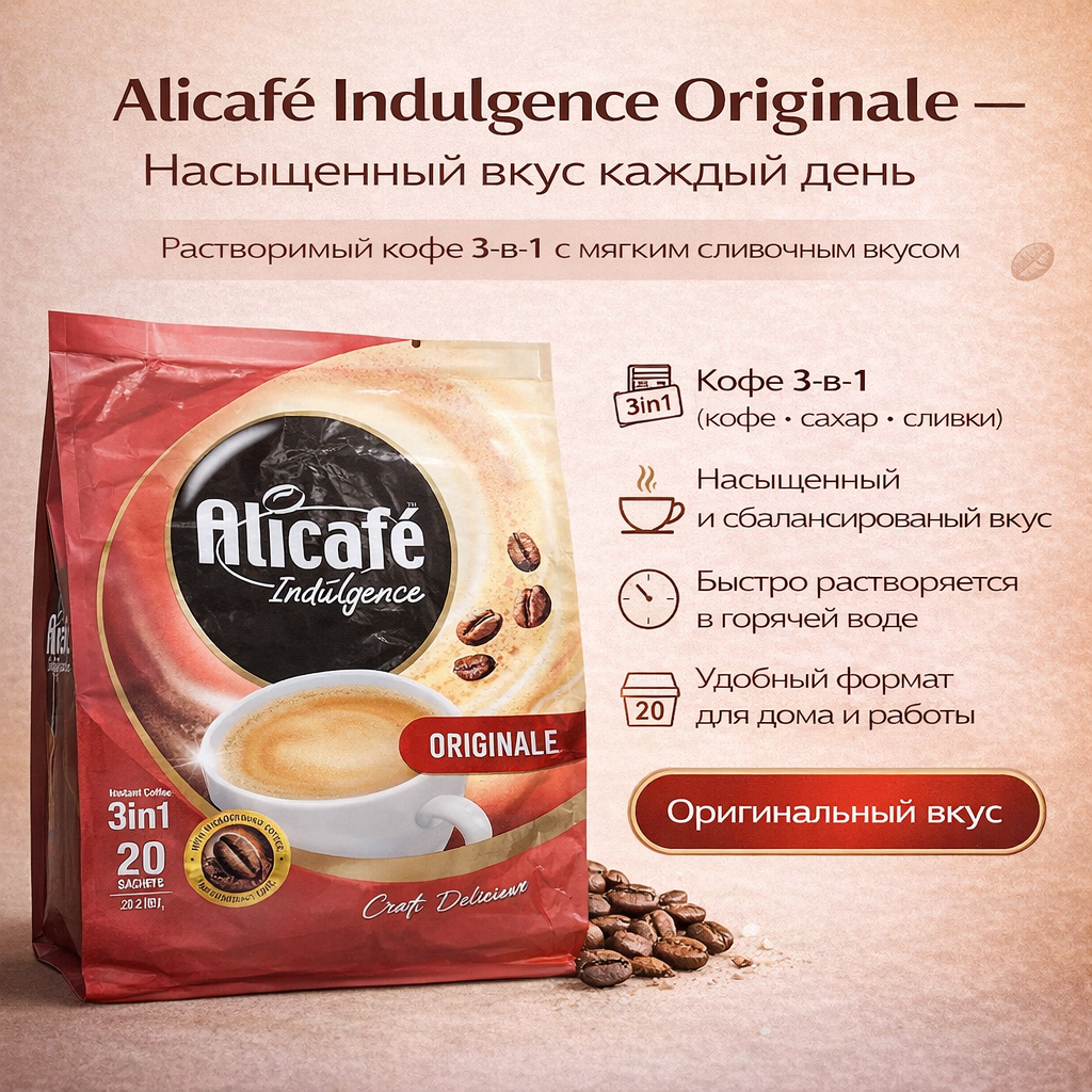 Растворимый кофейный напиток Alicafé Indulgence, Orginal, 3 в 1