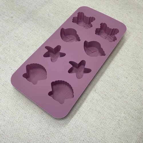 Форма для льда, для конфет, шоколада, силиконовая 8 ячеек Ракушки фиолетовый