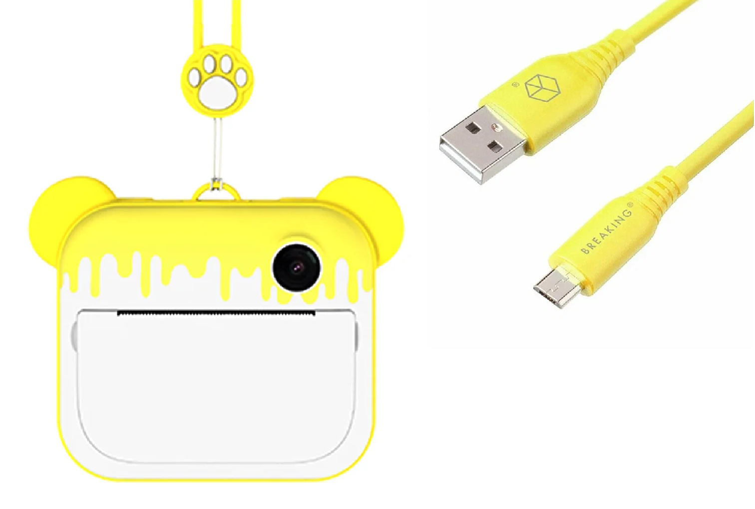 Комбо: Фотоаппарат моментальной печати LUMICAM PRINTY DK04 yellow + Кабель Breaking Silicone USB - Micro USB 2.4 A 1 метр (Желтый)