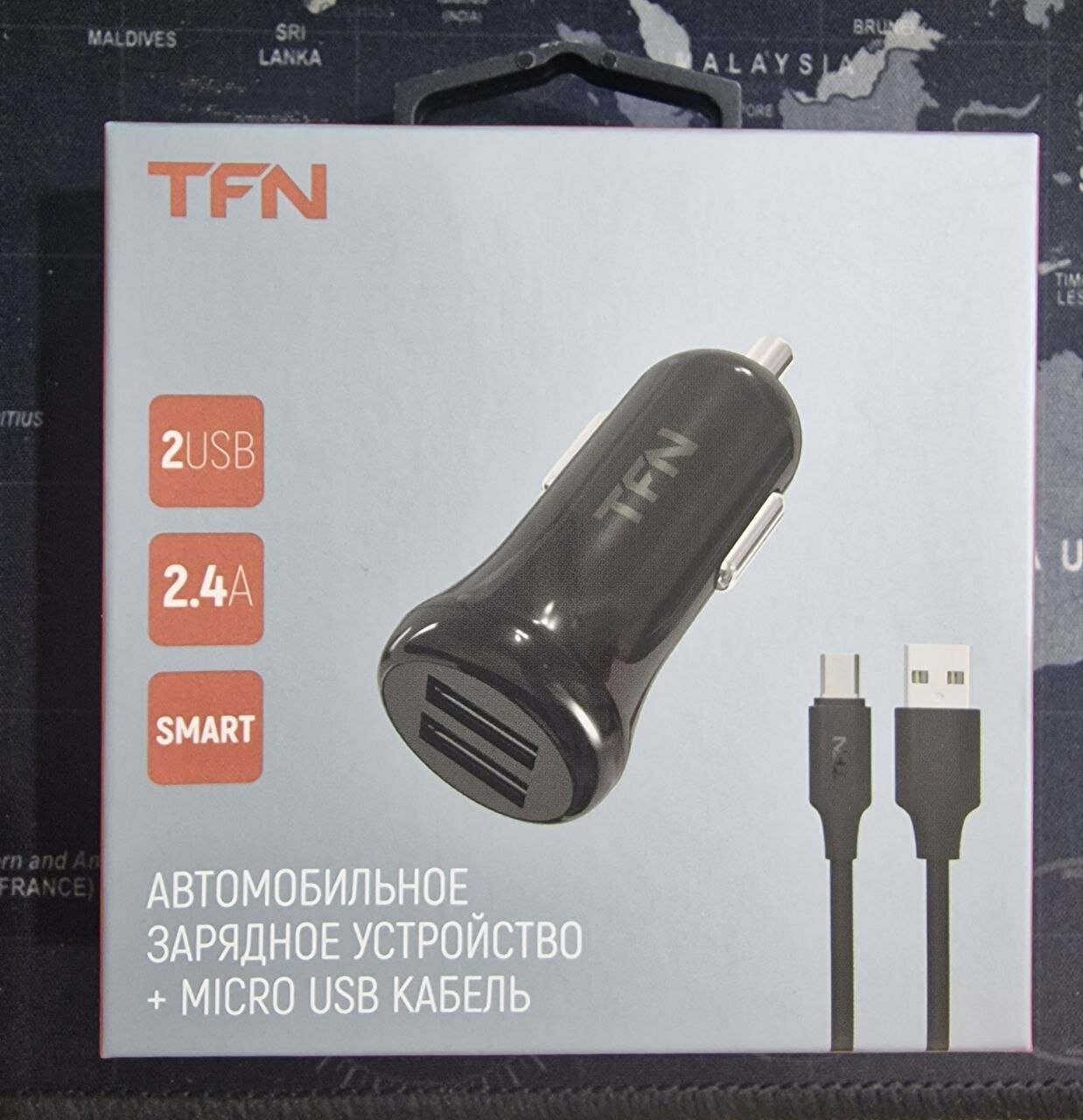 Автомобильное зарядное устройство TFN 2 USB 2.4 A + micro USB, черный