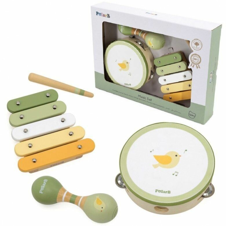 Viga Toys Музыкальная игрушка Набор инструментов Птичка ( маракас, ксилофон, бубен) зеленый