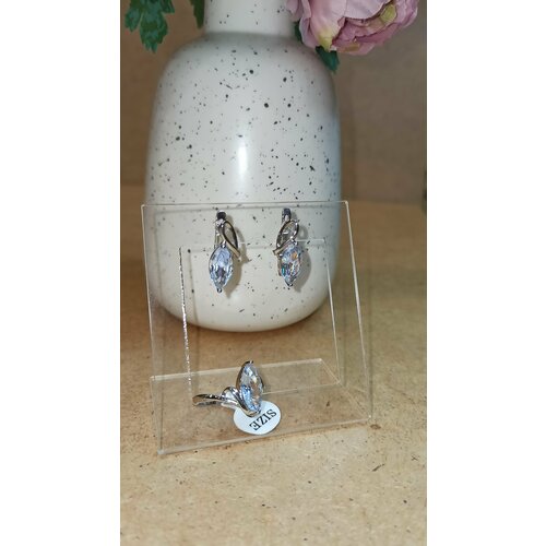 фото Комплект бижутерии xuping jewelry: кольцо, серьги, циркон, размер кольца 20, золотой
