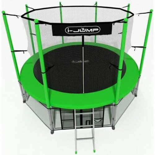 Батут i-JUMP CLASSIC 12FT с защитной сеткой и лестницей для дачи (зеленый)