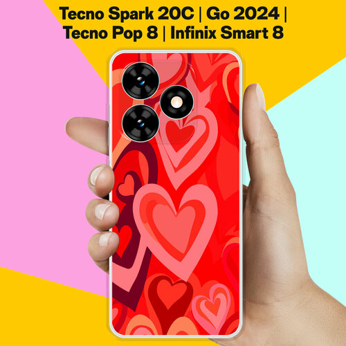 Силиконовый чехол на Tecno Spark Go 2024 / Tecno Spark 20C / Tecno Pop 8 / Infinix Smart 8 Красные Сердца / для Техно Спарк Го 2024 / Техно Спарк 20Ц / Техно Поп 8 / Инфиникс Смарт 8 силиконовый чехол с принтом avo gymnastic для tecno spark 8 техно спарк 8